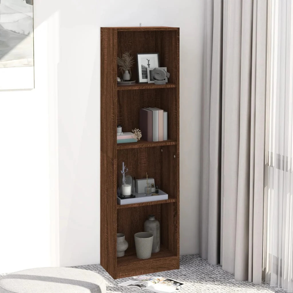 Berkfield 4-Tier Book Cabinet Brown Oak 40x24x143 cm Engineered Wood