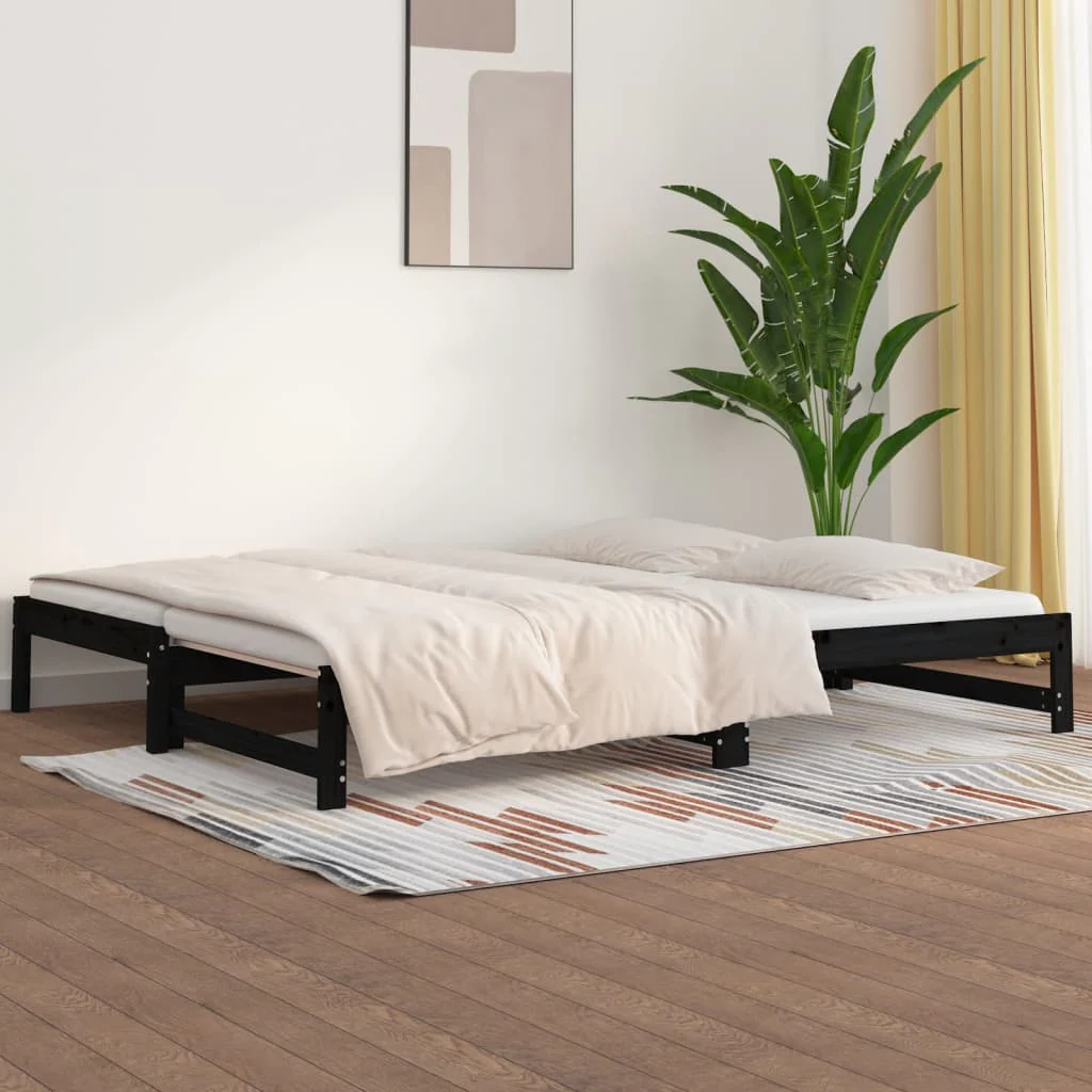 Berkfield Pull-out Day Bed Black 2x(90x190) cm Solid Wood Pine