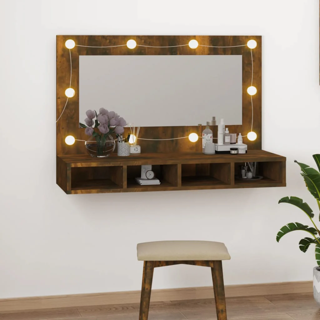 Berkfield Mirror Cabinet with LED Smoked Oak 90x31.5x62 cm