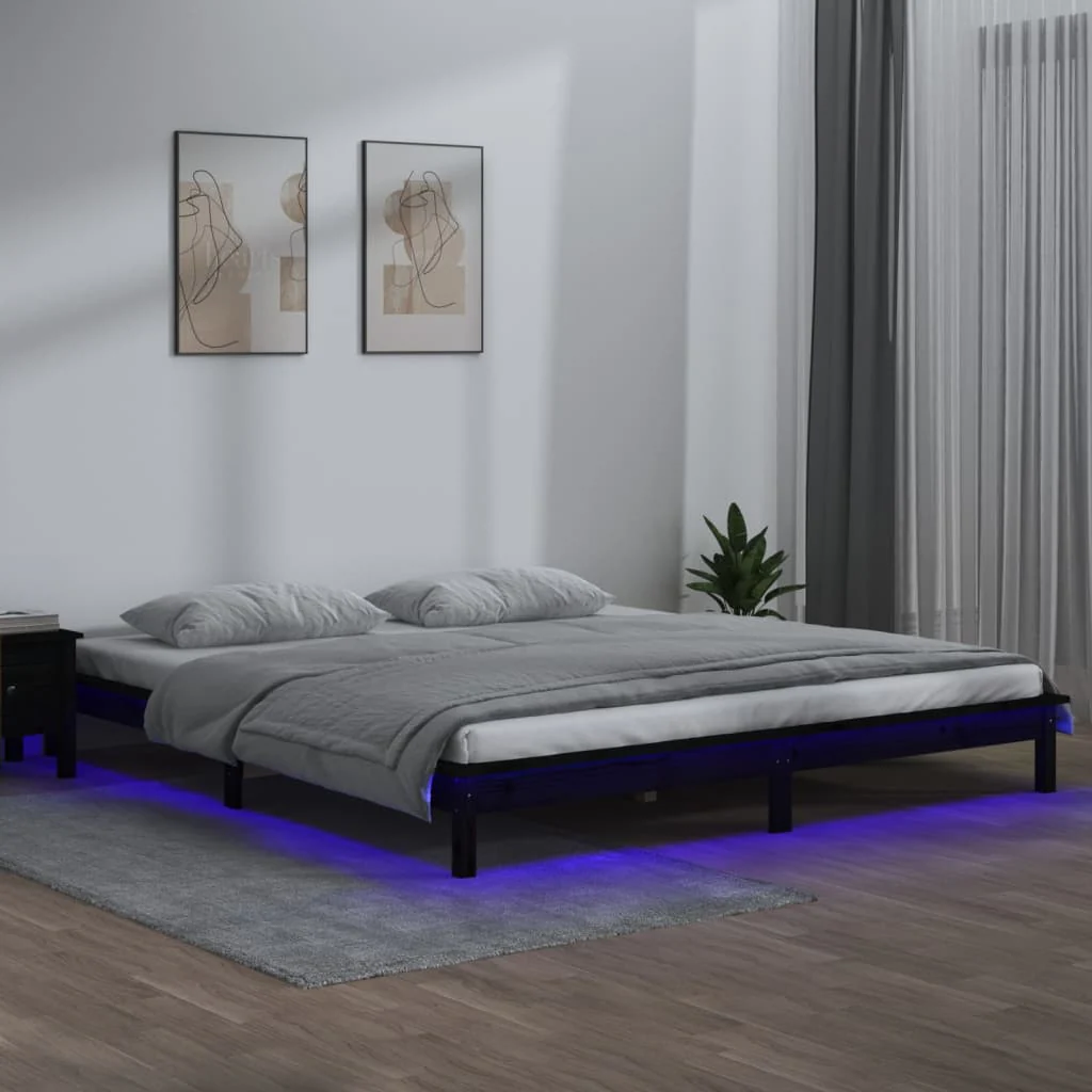 Berkfield LED Bed Frame Black 120x190 cm Small Double Solid Wood