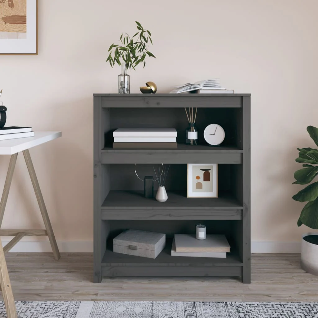 Berkfield Book Cabinet Grey 80x35x97 cm Solid Wood Pine