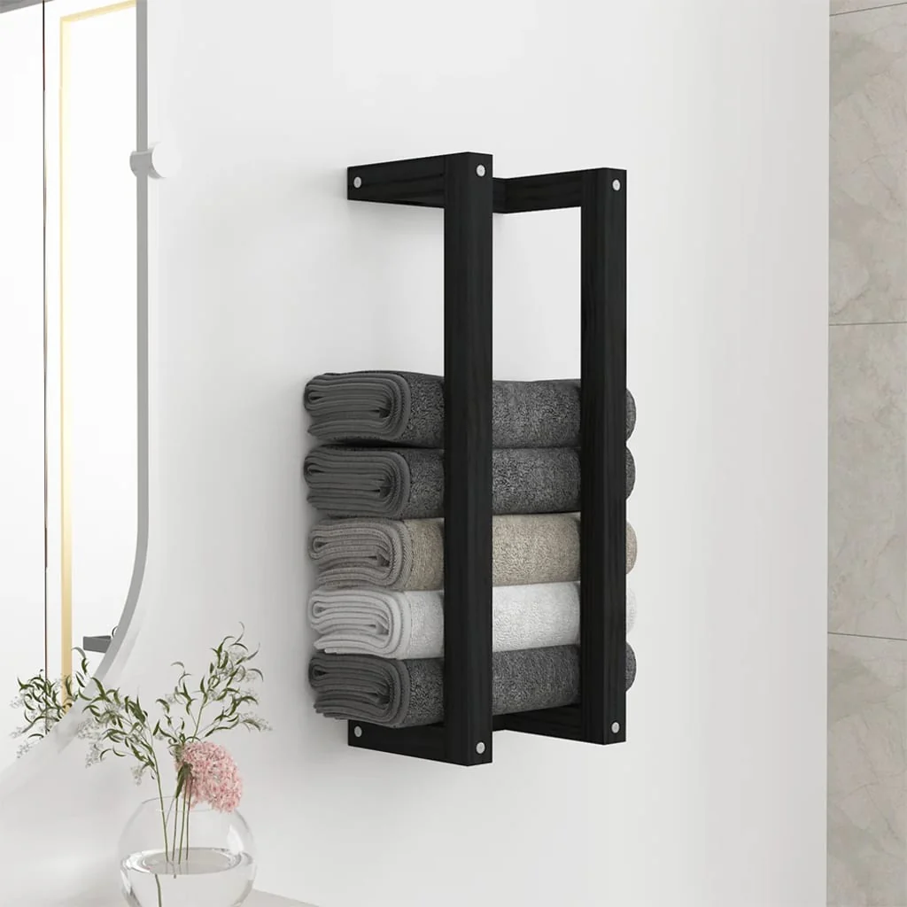Berkfield Towel Rack Black 23x18x60 cm Solid Wood Pine