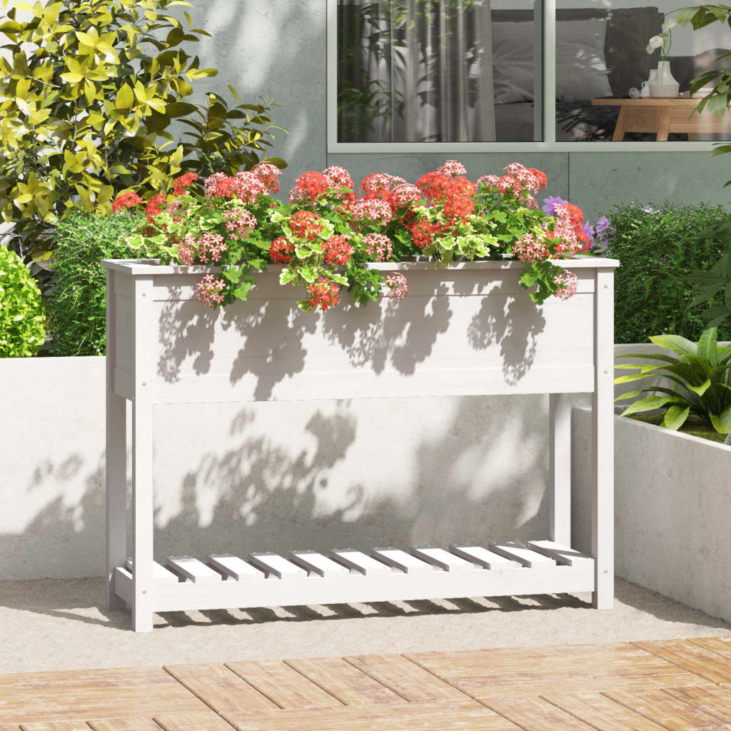 Berkfield Planter with Shelf White 111.5x34.5x81 cm Solid Wood Pine