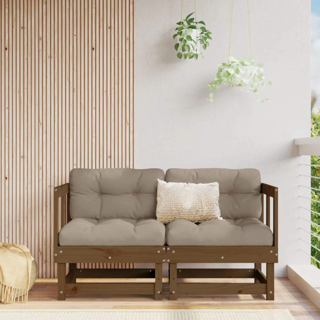 Berkfield Corner Sofas with Cushions 2 pcs Honey Brown Solid Wood Pine