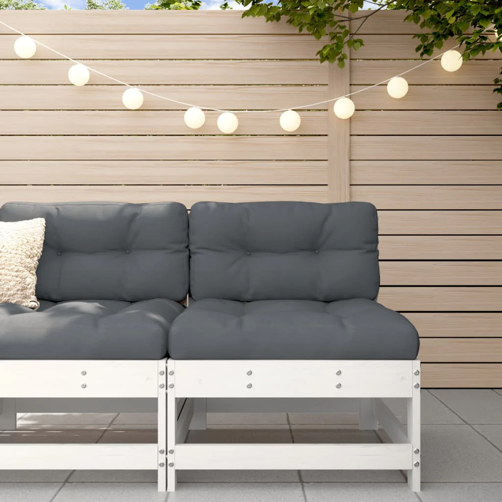 Berkfield Middle Sofa with Cushions White Solid Wood Pine