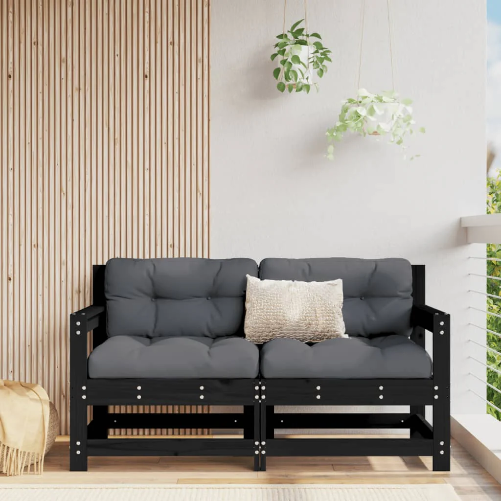 Berkfield Garden Chairs with Cushions 2 pcs Black Solid Wood Pine