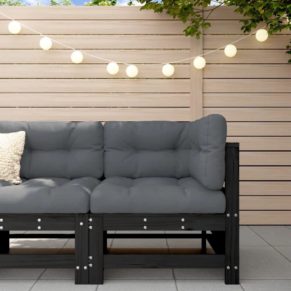 Berkfield Corner Sofa with Cushions Black Solid Wood Pine