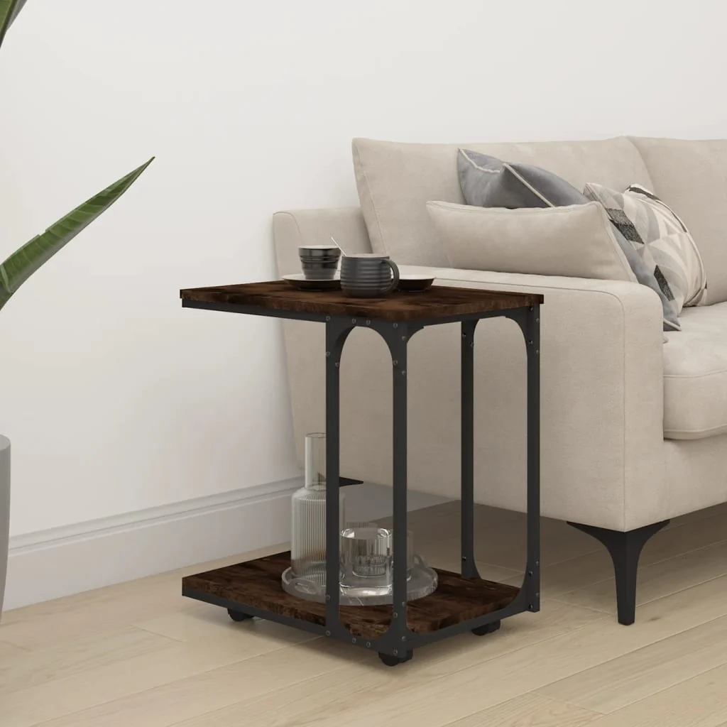 Berkfield Side Table with Wheels Smoked Oak 50x35x55.5cm Engineered Wood