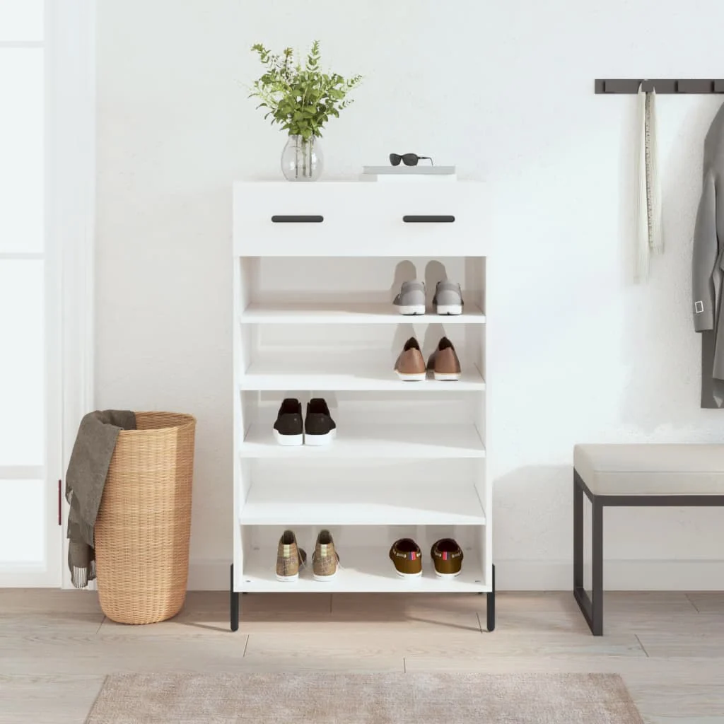 Berkfield Shoe Cabinet High Gloss White 60x35x105 cm Engineered Wood