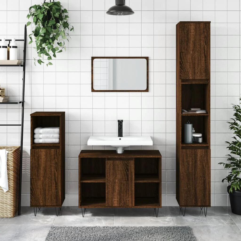 Berkfield Bathroom Cabinet Brown Oak 30x30x100 cm Engineered Wood