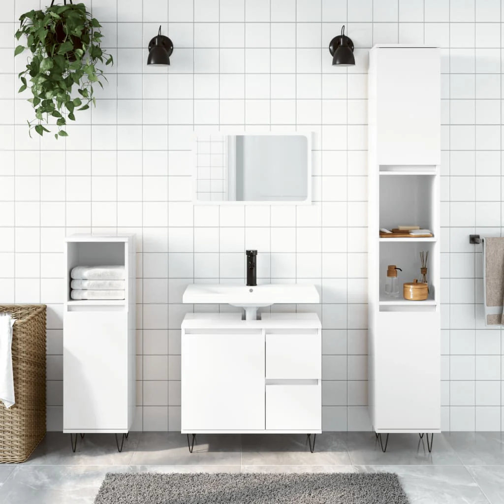 Berkfield Bathroom Cabinet High Gloss White 65x33x60 cm Engineered Wood
