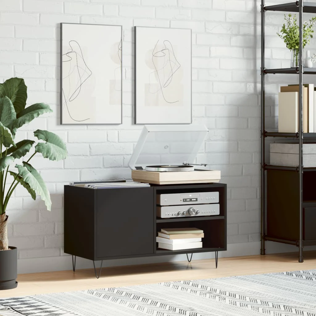 Berkfield Record Cabinet Black 85x38x48 cm Engineered Wood