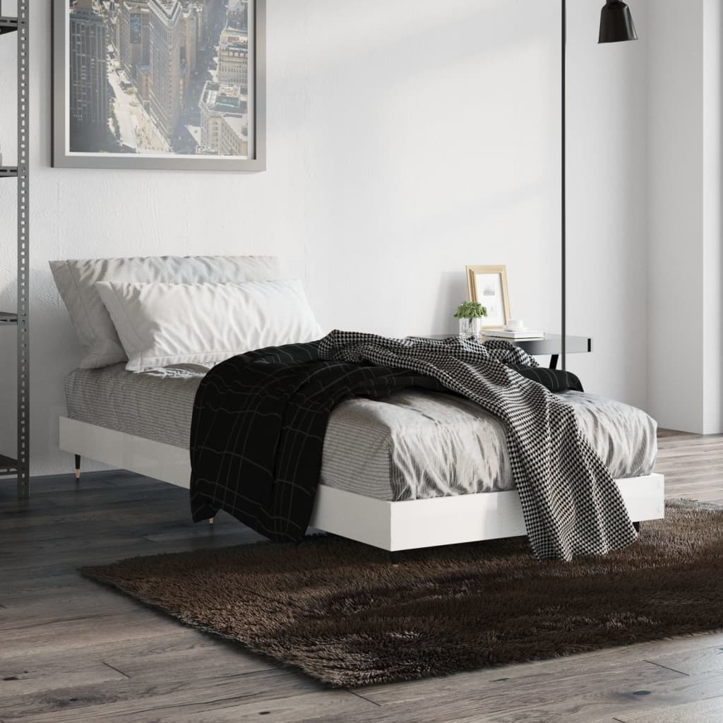 Berkfield Bed Frame High Gloss White 75x190 cm 2FT6 Small Single Engineered Wood