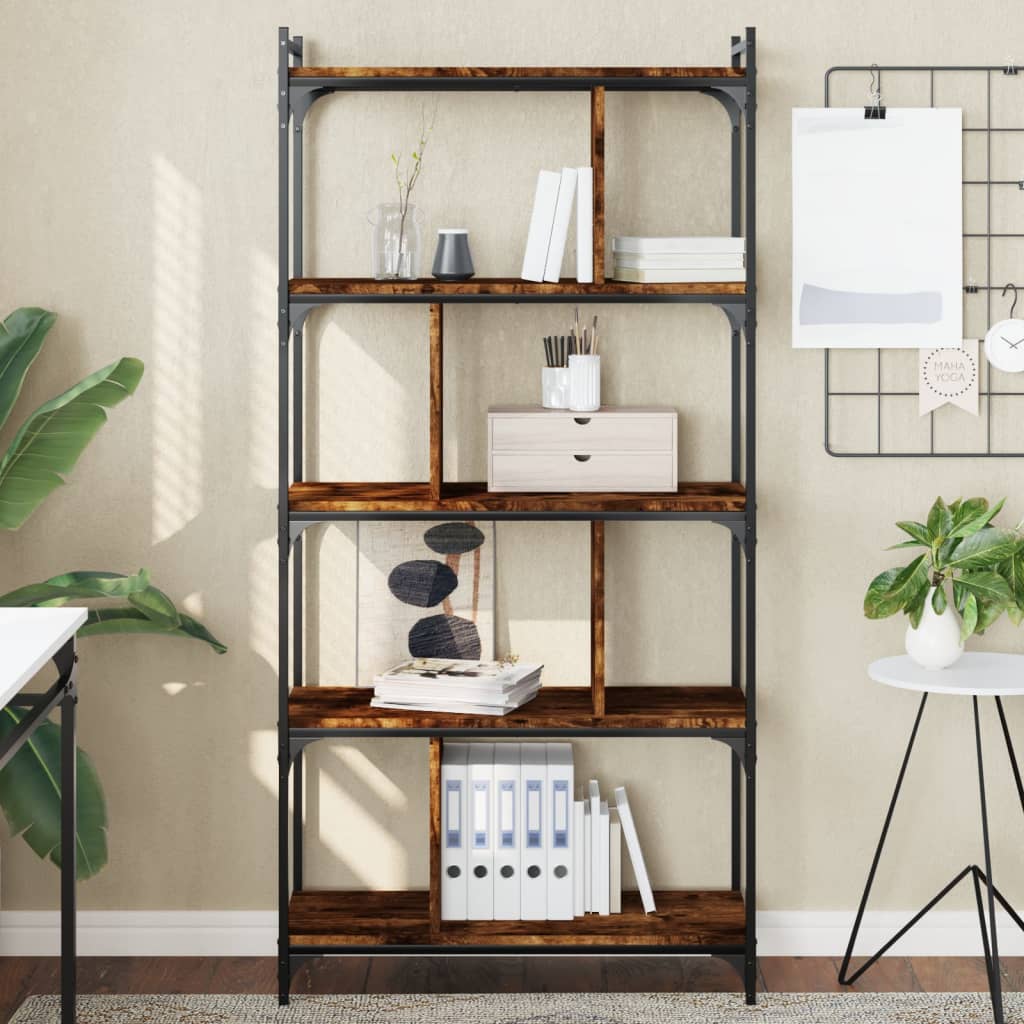 Berkfield Bookcase 5-Tier Smoked Oak 76x32x158 cm Engineered Wood