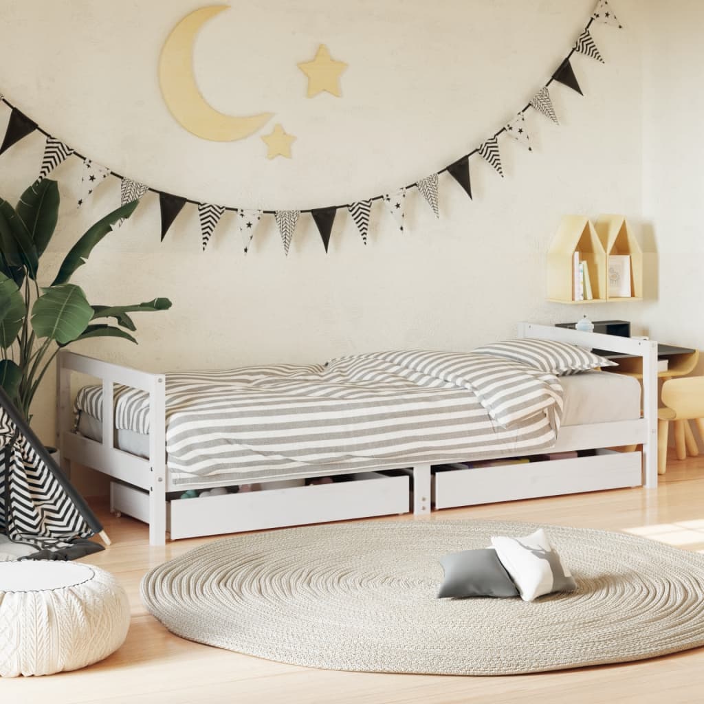 Berkfield Kids Bed Frame with Drawers White 80x200 cm Solid Wood Pine