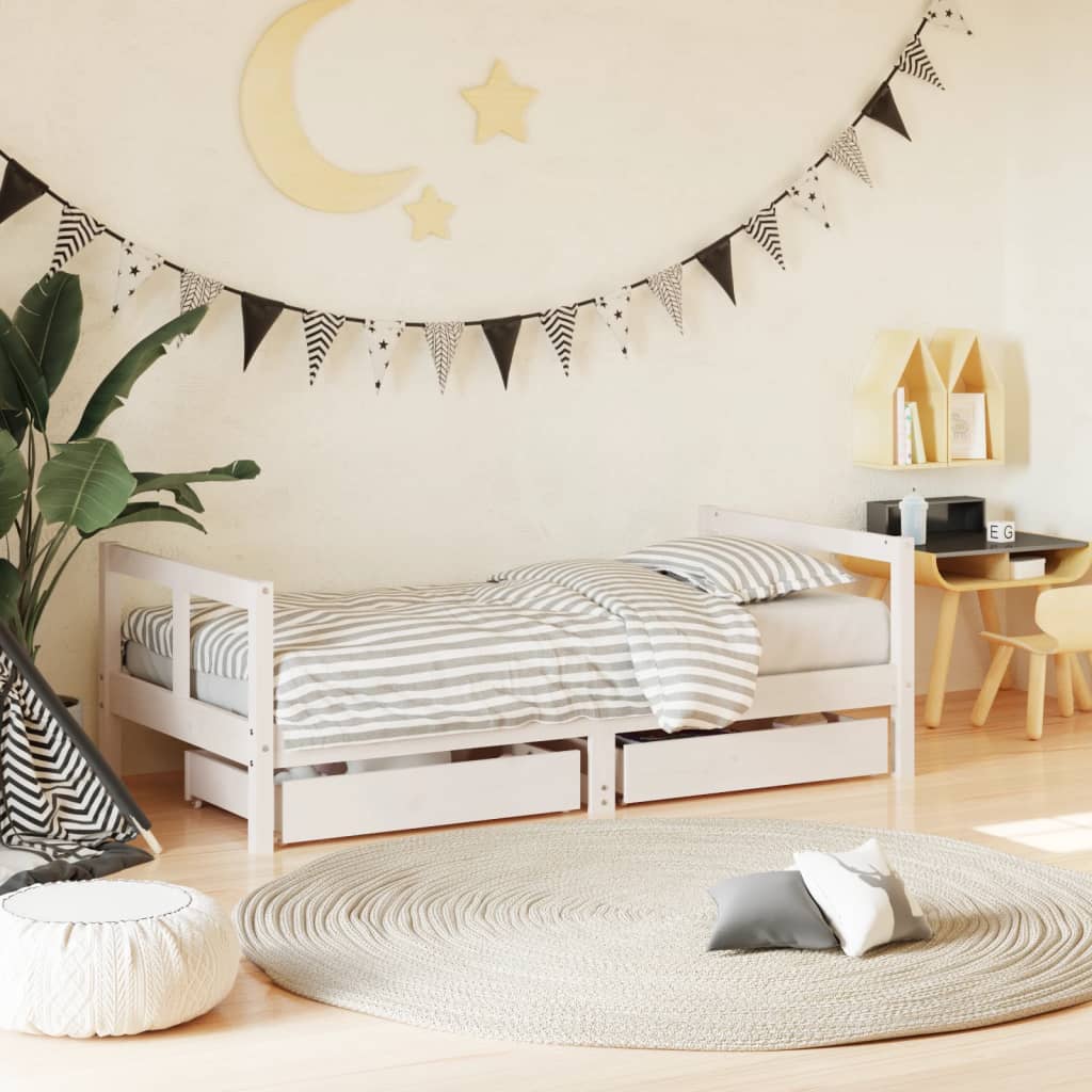 Berkfield Kids Bed Frame with Drawers White 80x160 cm Solid Wood Pine