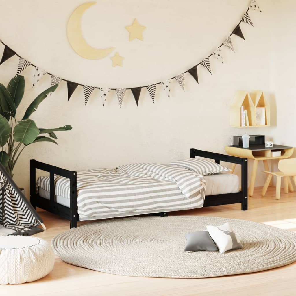 Berkfield Kids Bed Frame Black 80x160 cm Solid Wood Pine