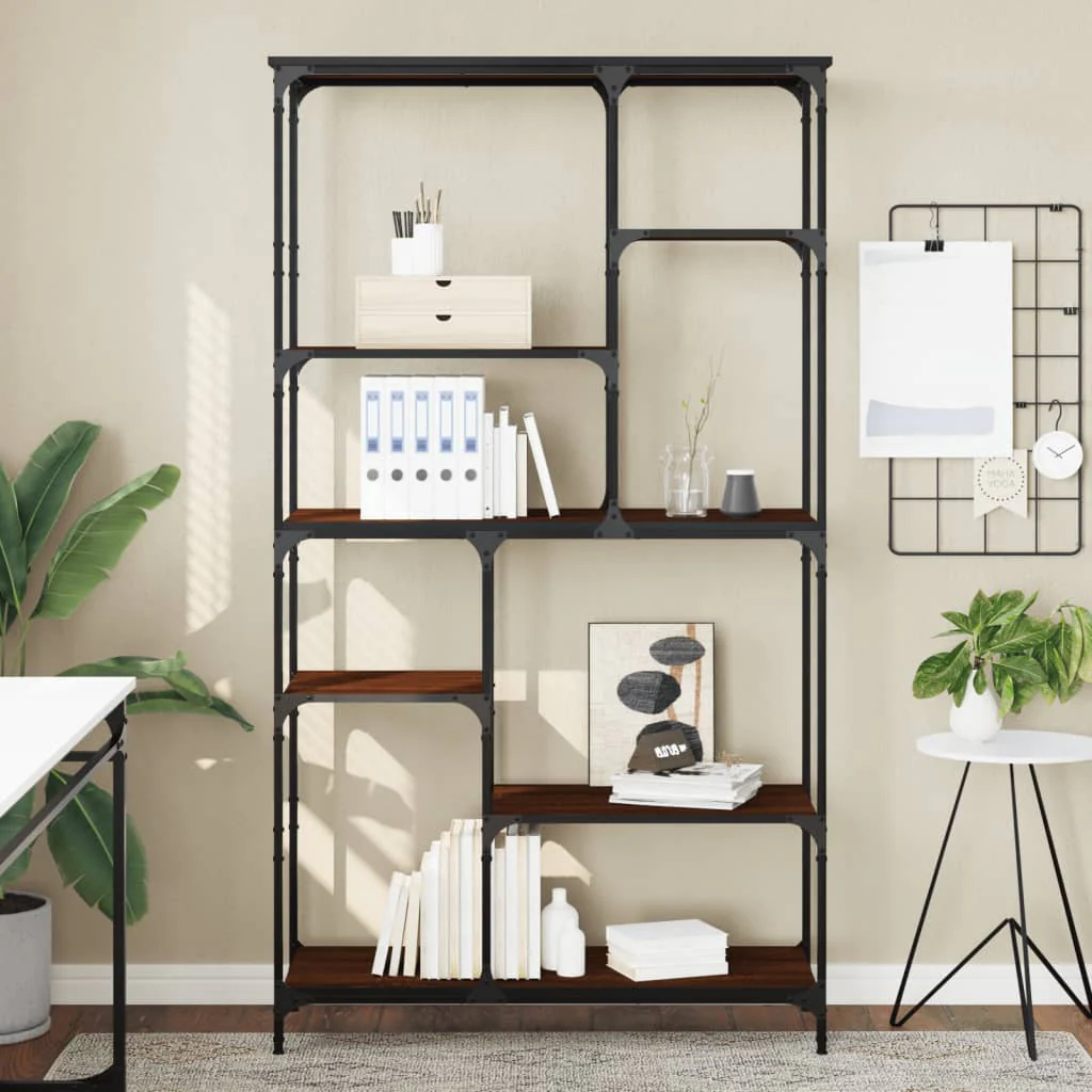 Berkfield Bookshelf Brown Oak 99x35.5x176 cm Engineered Wood and Steel