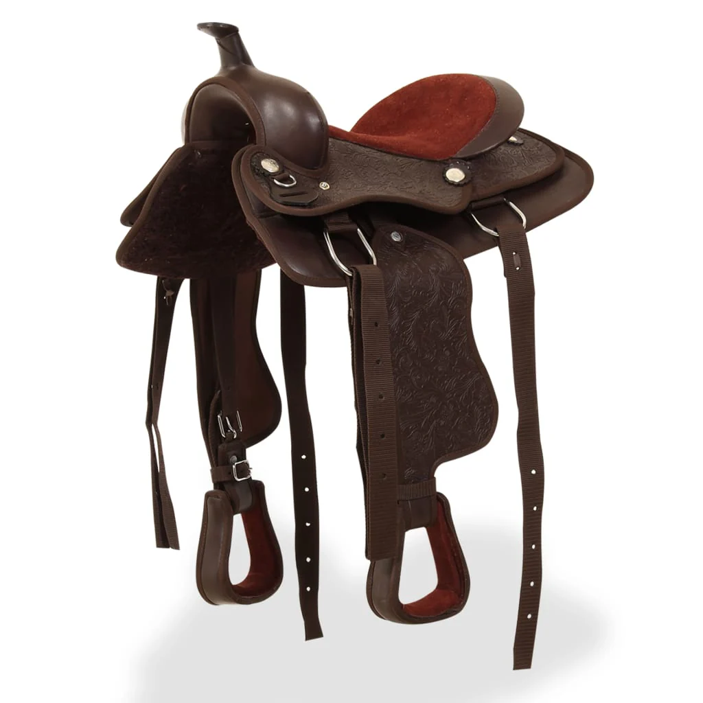 Berkfield Western Saddle. Headstall&Breast Collar Real Leather 12" Brown